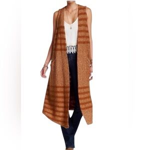 Free People burnt Orange and cream Striped Long Cardigan